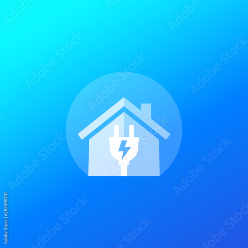 electricity icon with house and electric plug, vector logo