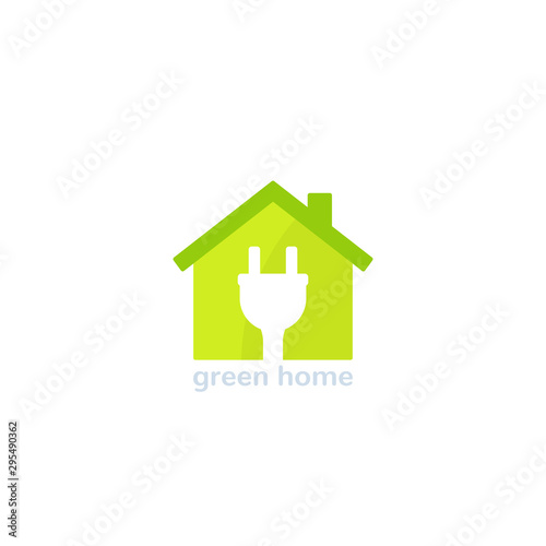 green home logo, house and electric plug, vector icon