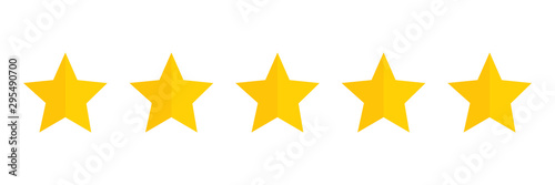 Five stars rating icon. Five golden star rating illustration vector. Premium quality customer service. Customer feedback ranking system. Feedback concept.