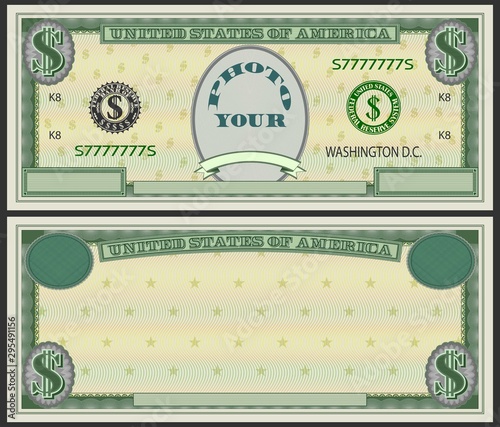 An example of a form similar to US banknotes and the inscription Your photo