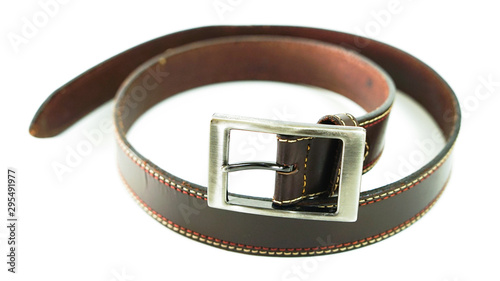 brown leather belt isolated on white background