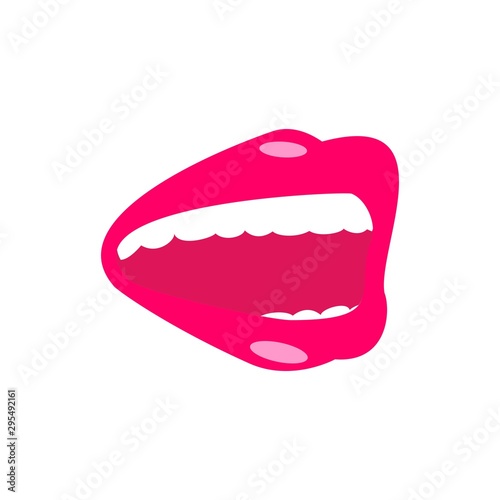 Large mouth with pink lips such as smile. Vector icon isolated on white background.
