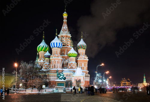 Winter view of Saint Basil's Cathedral at night, Red Square, Moscow, Russia