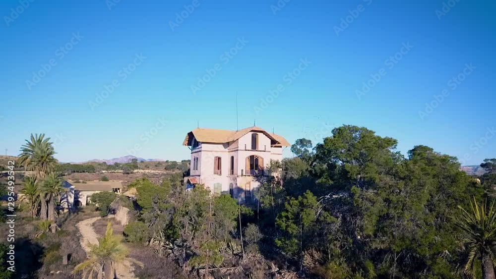 Aerial of a old abandoned house, urban exploration, Alicante, Spain Aerial of a old abandoned house, urban exploration, Alicante, Spain