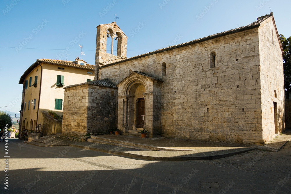 San Quirico d'Orcia, Siena / Italy-September 20 2018: Church of Santa Maria Assunta
