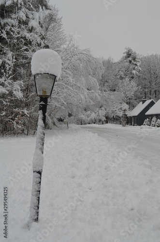 Snowy lamp post