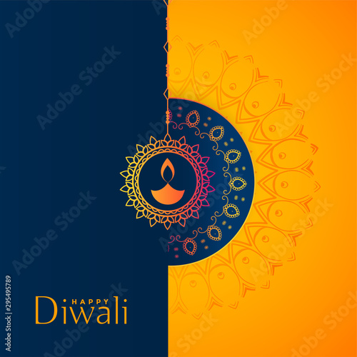 beautiful yellow and blue happy diwali festival background