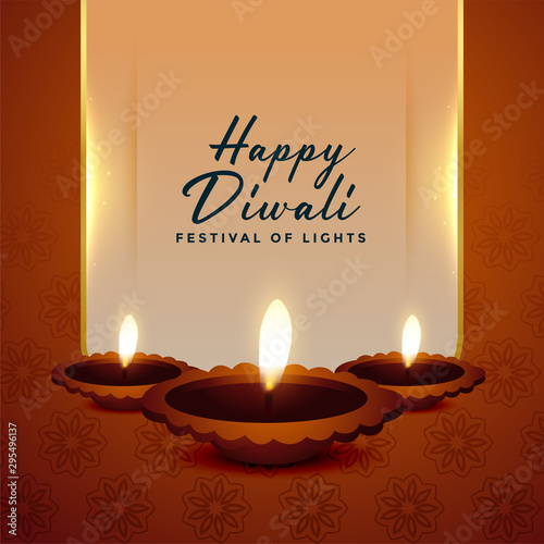 happy diwali festival background with three diya