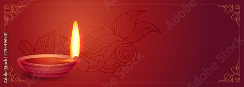 beautiful diya lamp red diwali festival banner