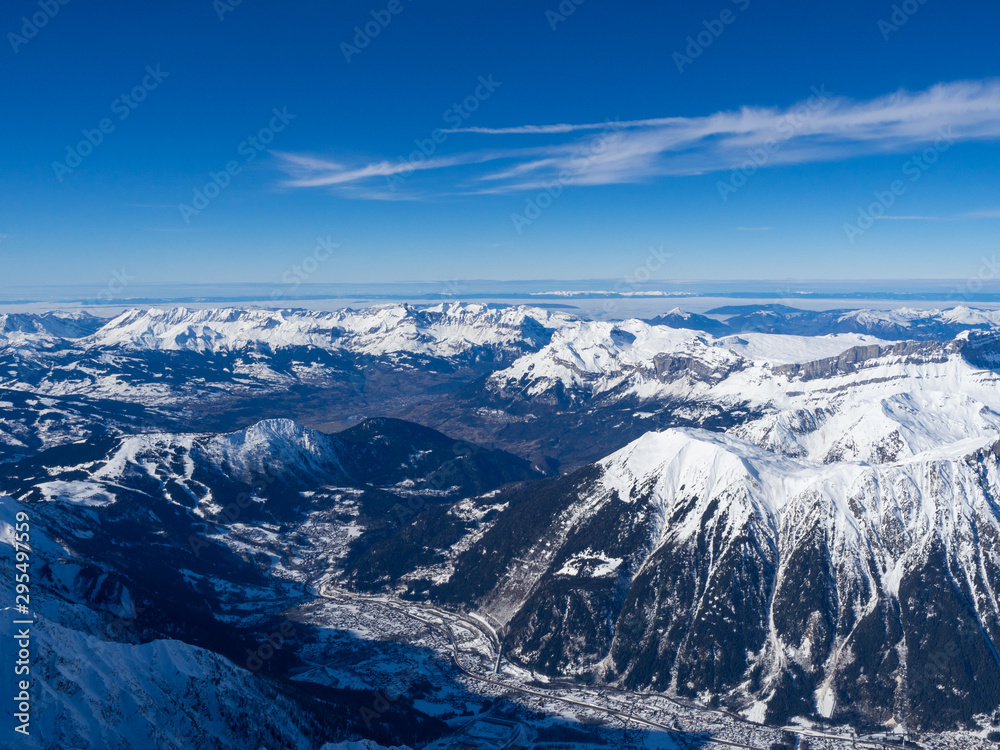 France, february 2018: Mont Blanc mountain, White mountain (view from Aiguille du Midi Mount)
