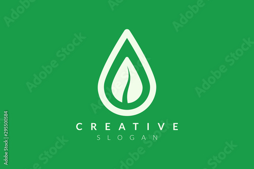 Leaf shape and shape of water droplets combined. Modern vector design. Monogram and flat logo style. Minimalist icons and symbols.