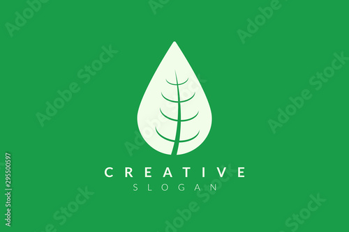 Leaf shape and shape of water droplets combined. Modern vector design. Monogram and flat logo style. Minimalist icons and symbols.