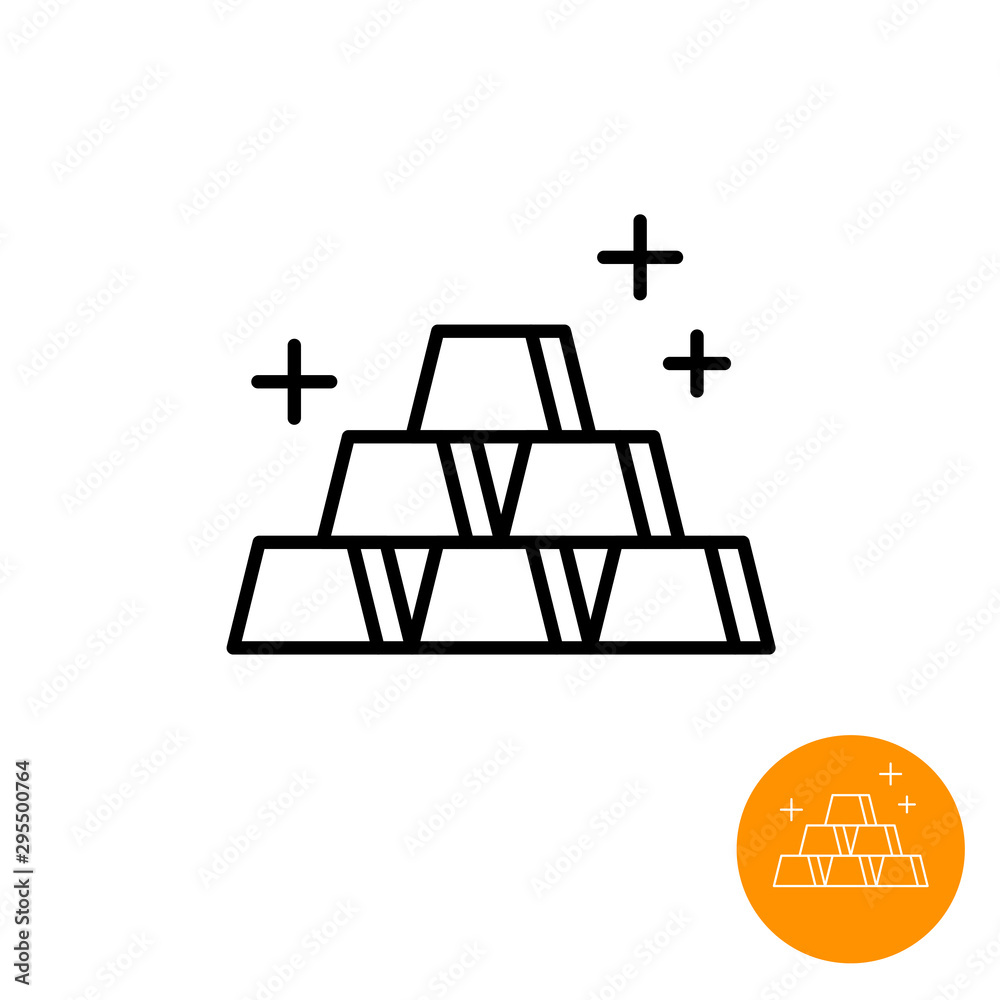 Gold bar icon. Simple line style golden bars pile symbol. Adjustable stroke width.