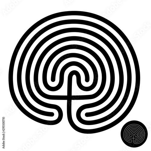 Crete traditional symbol. Cretan labyrinth of Minotaur creature. Greek ancient figure symbol. Adjustable stroke width.