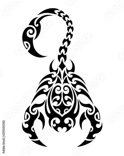 Scorpio. Tattoo maori tribal style. Horoscope. Astrological zodiac sign. Silhouette isolated on white background.