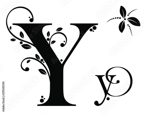  Decorated Alphabet with vintage vector, Letter Y upper and lower case with leaves vector. Decoration vintage for invites card and other concept ideas. Illustration alphabet