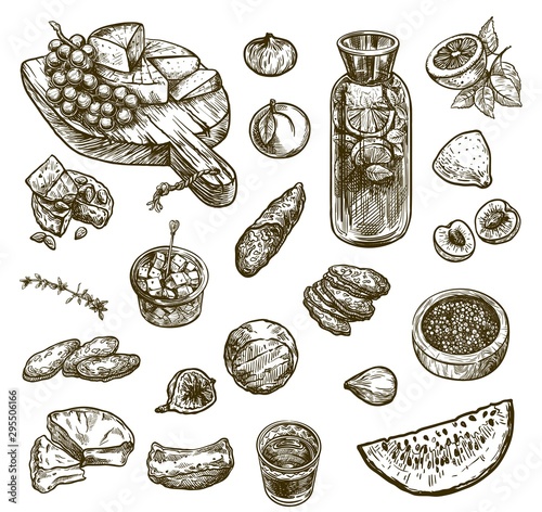 natural products. set of vector sketches on a white