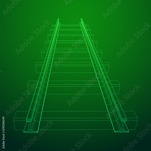 Straight rails. Railway wireframe low poly mesh vector illustration