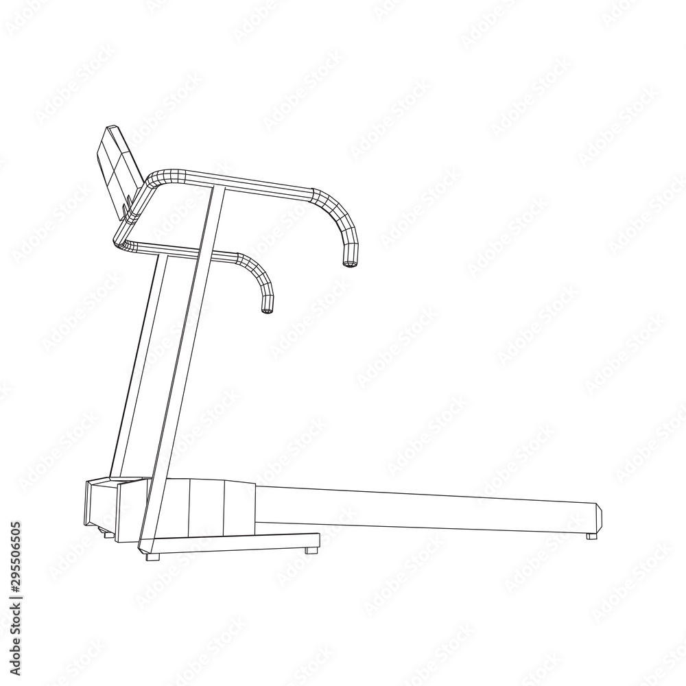 Obraz premium Treadmill machine. Gym and fitness equipment. Wireframe low poly mesh vector illustration.