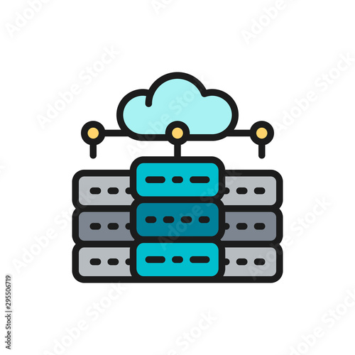 Web hosting server, data centre, distributed database flat color line icon.