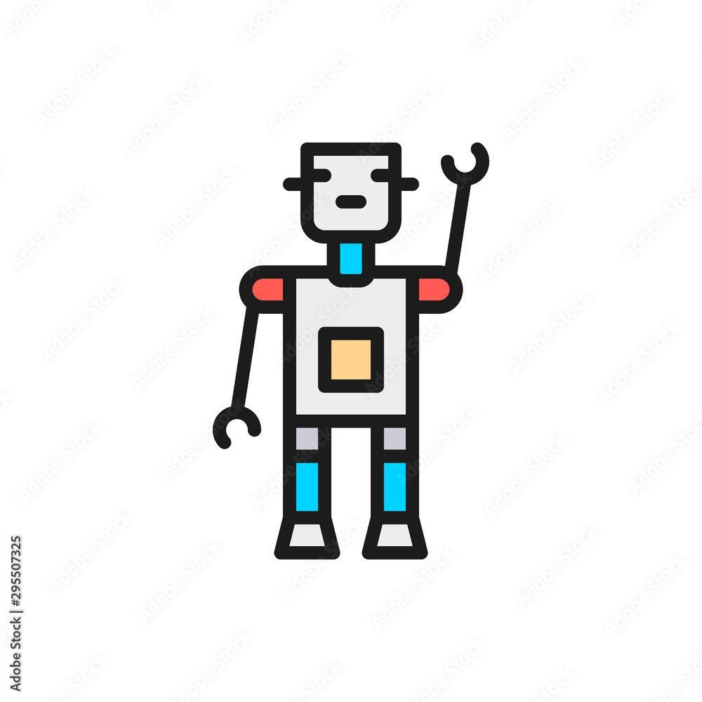 Robot, bot, chatbot, artificial intelligence flat color line icon.