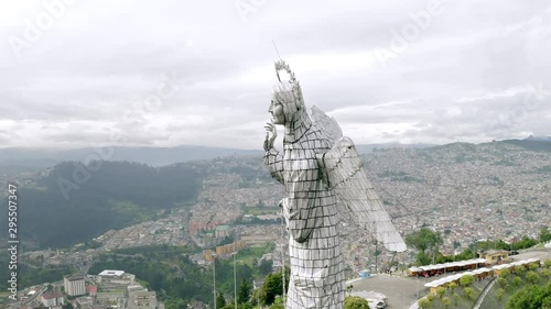 Panecillo Quito Virgin Sculpture in Ecuador, aerial shot