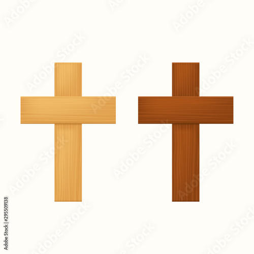 wooden crosses on white background
