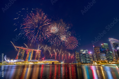 Singapore - August 3: Traveller go to see the fireworks on National day preview at Marina Bay, Singapore on August 3, 2019. photo