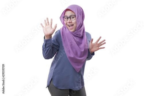 Happy Funny Asian Muslim Woman Dancing Full of Joy