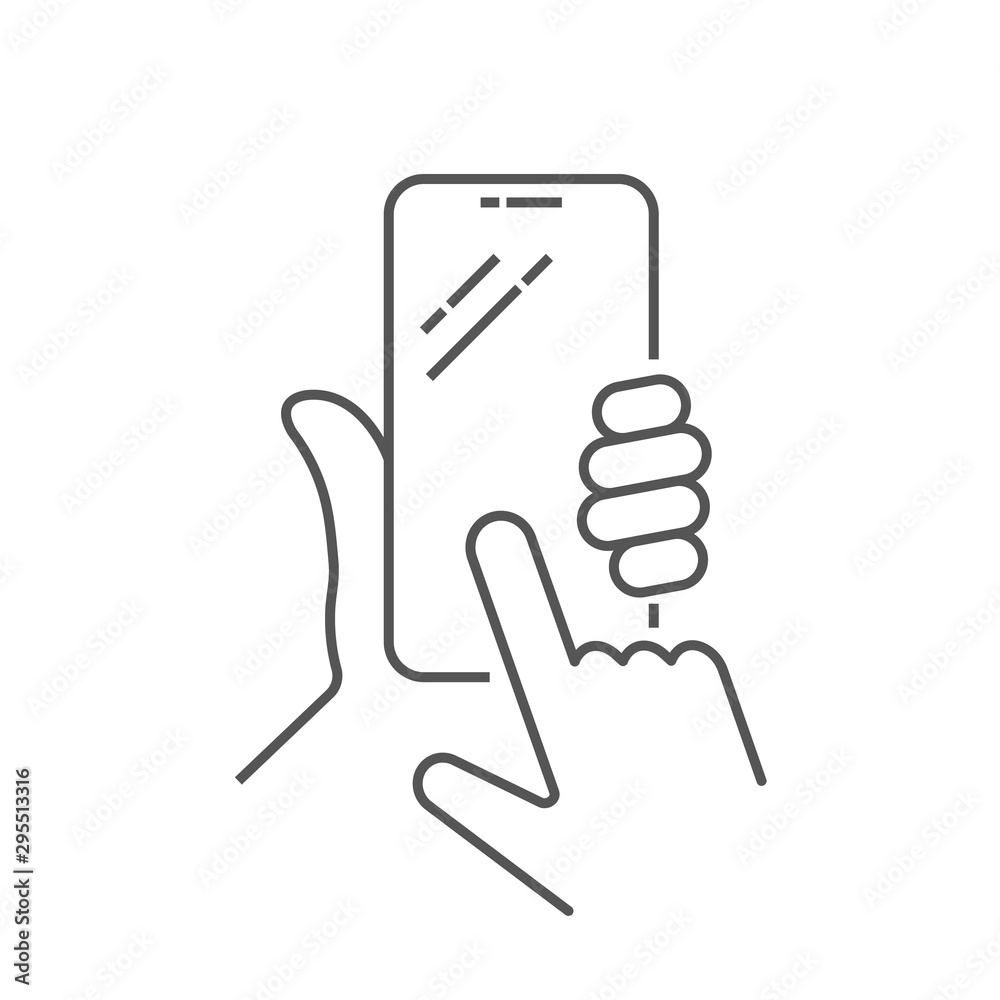 Hand holing smart phone with buy button on the screen. Using mobile