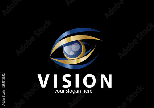 Golden and blue eye icon or logo