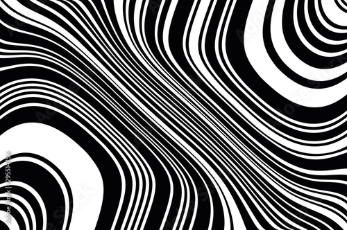 Fototapeta Naklejka Na Ścianę i Meble -  Digital image with a psychedelic stripes. Wave design black and white. Vector illustration 