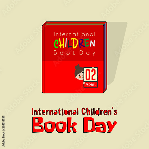 International Chidren's Book Day with red book, children's book vector cartoon design
