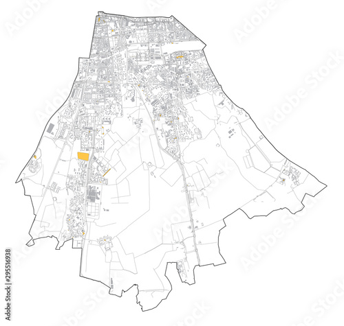 Satellite map of Milan, streets and building of area number 5, municipalities number five. Lombardy. Italy