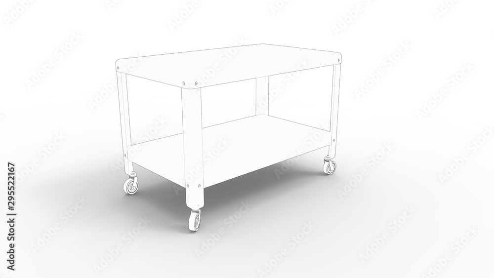 3d rednering of a coffee table on wheels isolated in white background 3d rednering of a coffee table on wheels isolated in white background