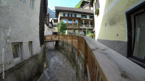 Hallstatt, Austria - July 27, 2017: Hallstatt Village Central Square. Stabilized footage.