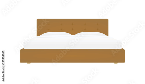 Brown double bed. vector illustration