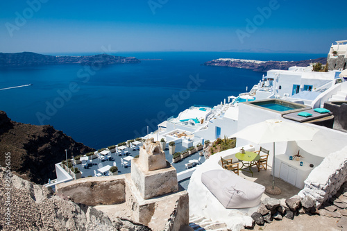 Beautiful white houses and buildings in Santorini Island © anamejia18