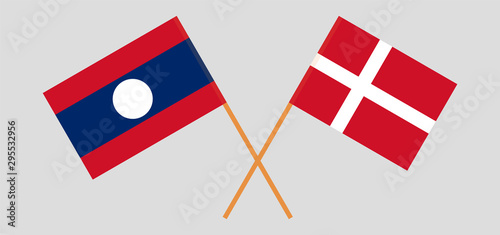 Laos and Denmark. Laotian and Danish flags