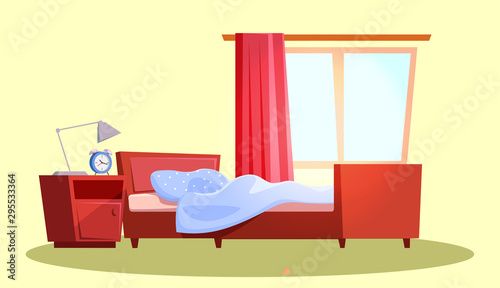 Empty bedroom interior flat vector illustration