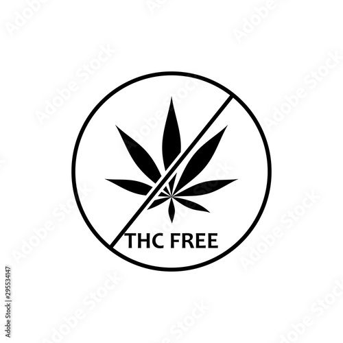 THC free black icon. Zero THC sign. Flat vector illustration isolated on white background.