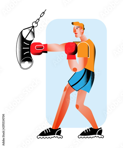 Boxer training in gym flat vector illustration