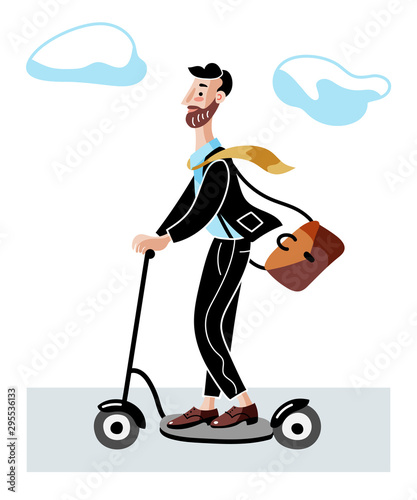 Businessman on scooter flat vector illustration