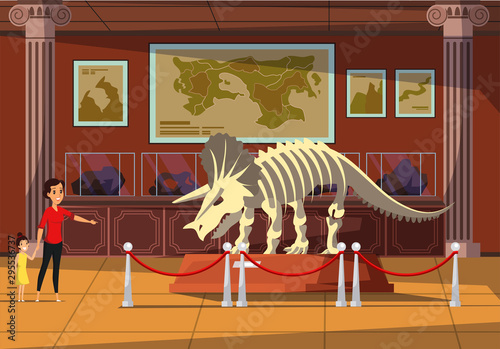Woman with kid in museum flat vector illustration