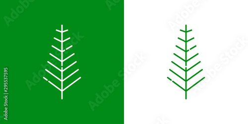 Logotipo con árbol abstracto lineal sin hojas en verde y blanco
