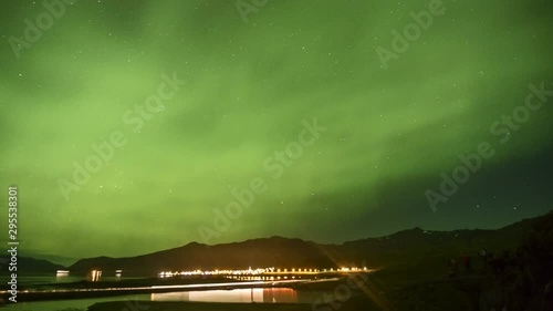 Timelapse of moving Northern Light - kirkjufell, Lake, Iceland on september. Aurora timelapse photo