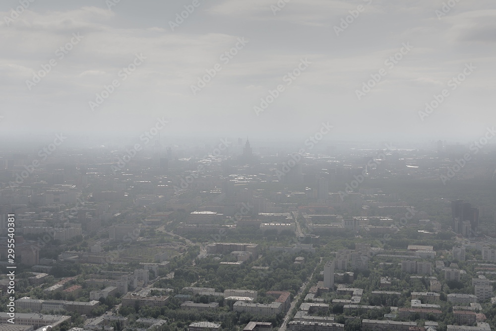 smog fog and smoke in the city, air pollution and environment concept, environmental problems