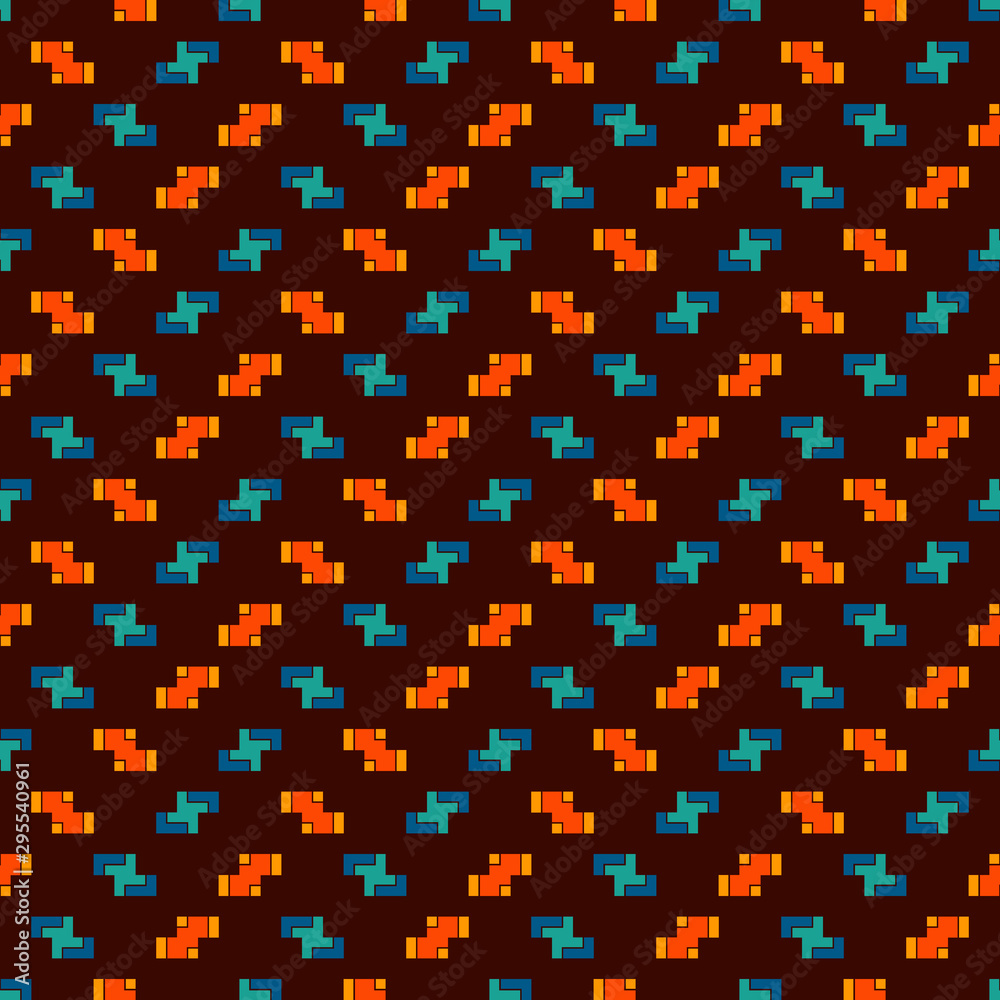 Fototapeta premium Repeated creative puzzle mosaic. Geometric seamless pattern design. Pixel art surface texture. Contemporary camouflage