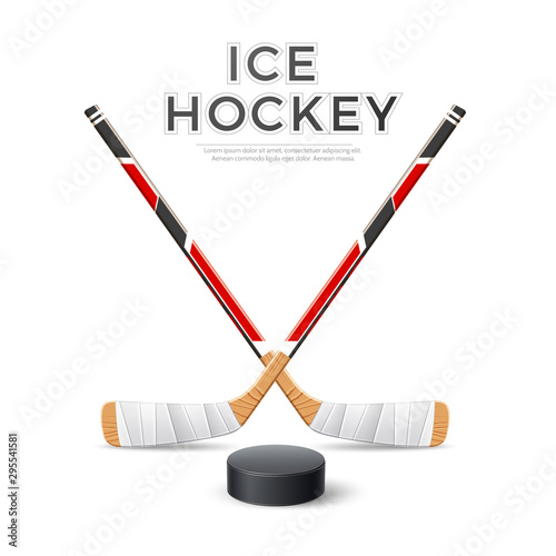 Vector 3d ice hockey crossed sticks with puck