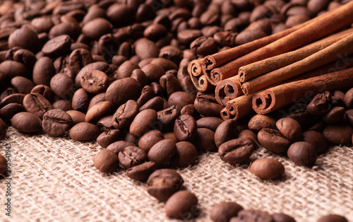 Cinnamon Sticks and Roasted Coffee Grains photo